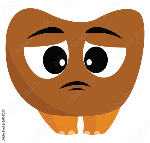 Sad brown monster, vector or color illustration.