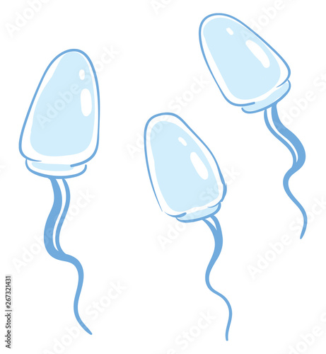 Painting of a group of blue sperms traveling upward, vector or color illustration.