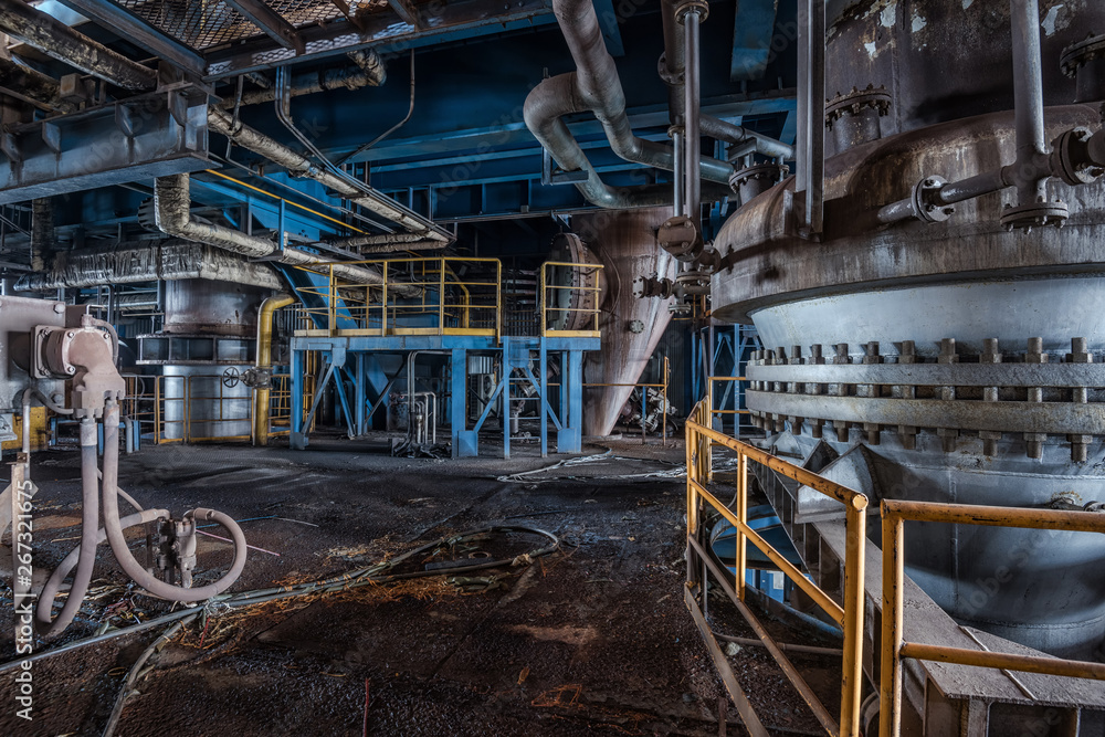 scene and details of an abandoned steel furnace building