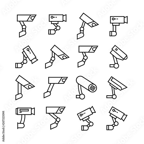 CCTV icons set, line theme