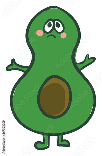 An inconsolable avocado, vector or color illustration.