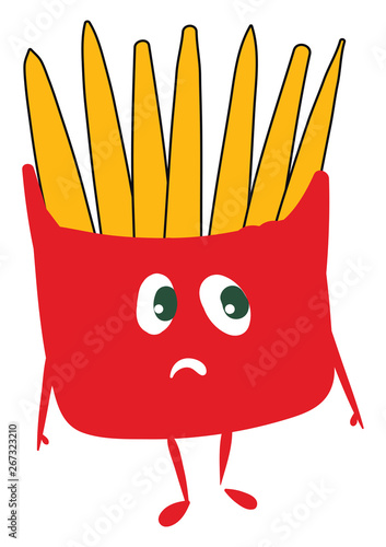 A sad French fries packet, vector or color illustration.