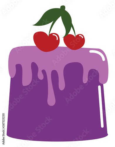 A purple jelly with cherry toppings, vector or color illustration.