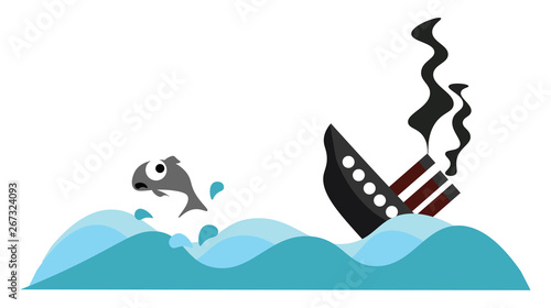 A sinking ship, vector or color illustration.