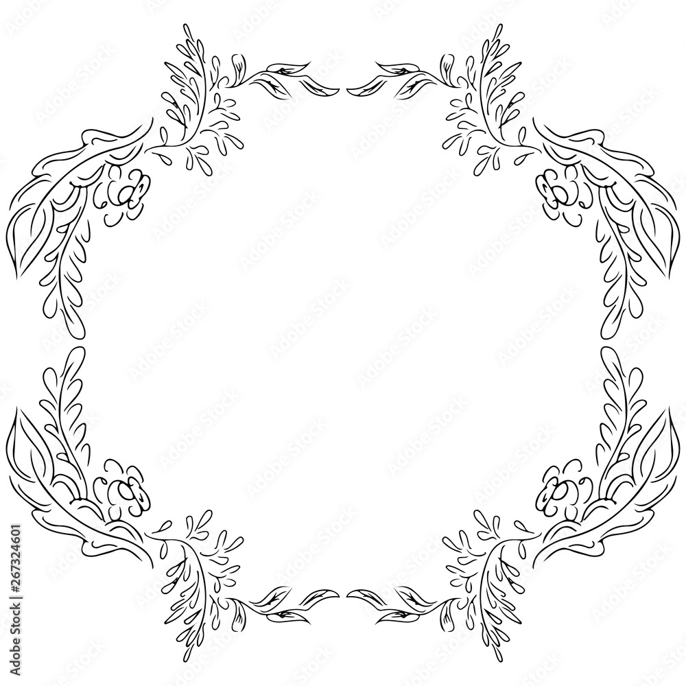 Wreath of wildflowers branches isolated on white background. Foral frame design elements for invitations, greeting cards, posters. Hand drawn illustration. Line art. Sketch Wreath of wildflowers branches isolated on white background. Foral frame design elements for invitations, greeting cards, posters. Hand drawn illustration. Line art. Sketch