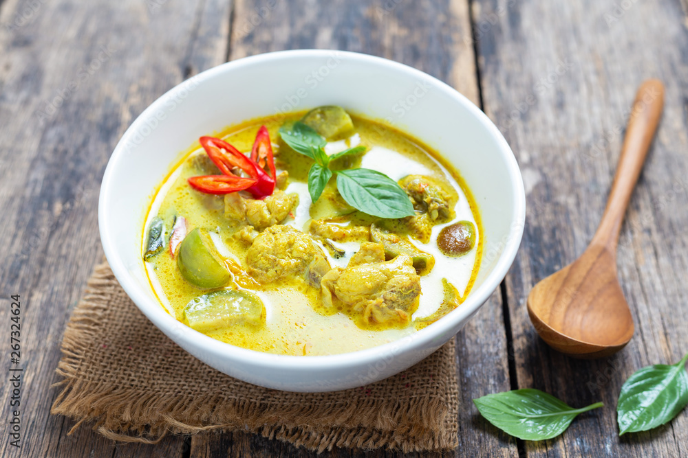 Top View Thai food, green curry chicken Top View Thai food, green curry chicken