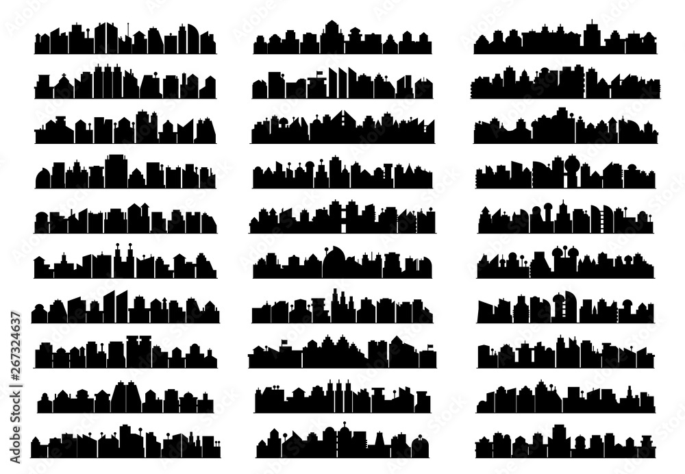 Obraz premium modern city skyscrapers silhouette set