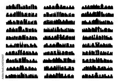 modern city skyscrapers silhouette set
