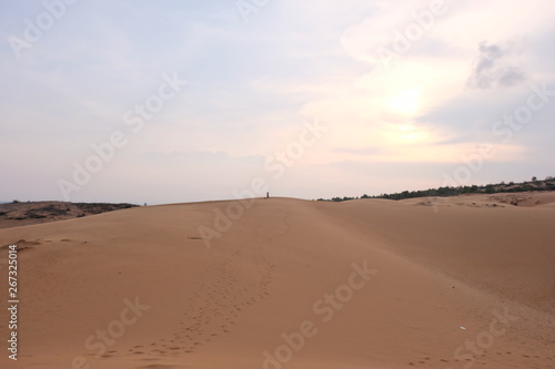 beautiful red sand dunes on sunset