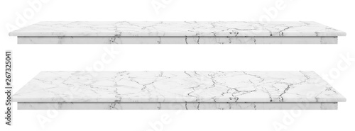 Marble table, counter top white surface, Stone slab for display products isolated on white background have clipping path photo