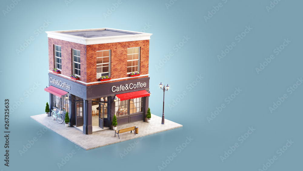 Unusual 3d illustration of a cozy cafe Unusual 3d illustration of a cozy cafe