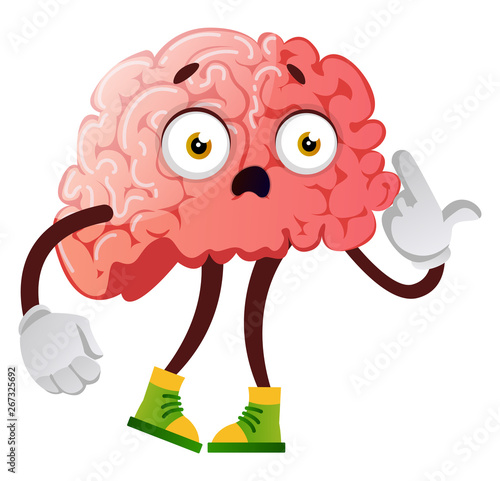 Brain is looking unhappy, illustration, vector on white background.