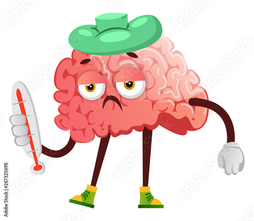 Brain has a fever, illustration, vector on white background.