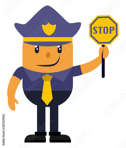 Man dress like a cop, illustration, vector on white background.