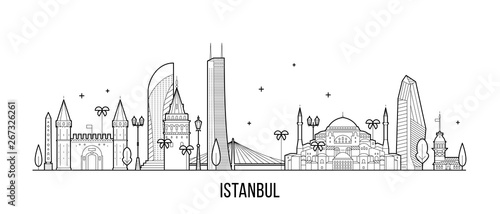 Istanbul skyline Turkey city buildings vector line