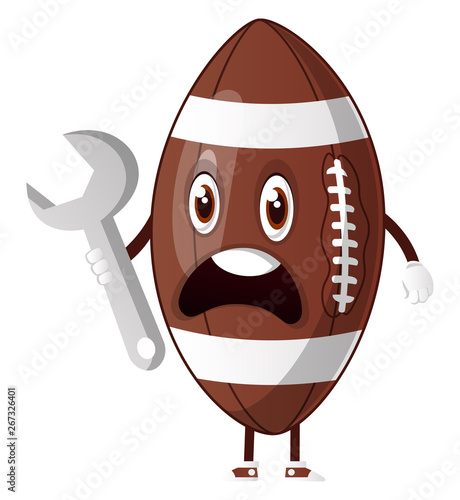 Rugby bal holding french keyl, illustration, vector on white background.
