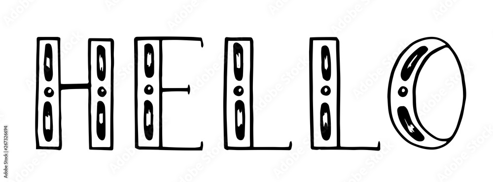 Vector illustration. black and white hand draw lettering. Hello. white background. Vector illustration. black and white hand draw lettering. Hello. white background.
