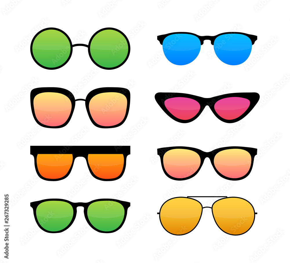 Colored Sunglass frame set isolated on white background. Vector illustration.