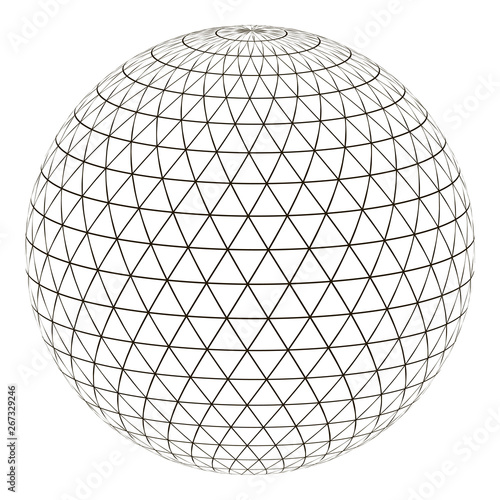 Ball sphere grid triangle on surface, vector layout globe planet earth with a grid, the concept of the virtual world