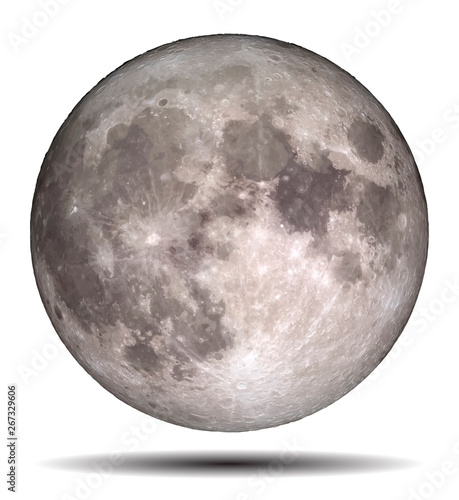 Full moon isolated on white background and shadow, EPS vector illustration. Elements of this image furnished by NASA.
