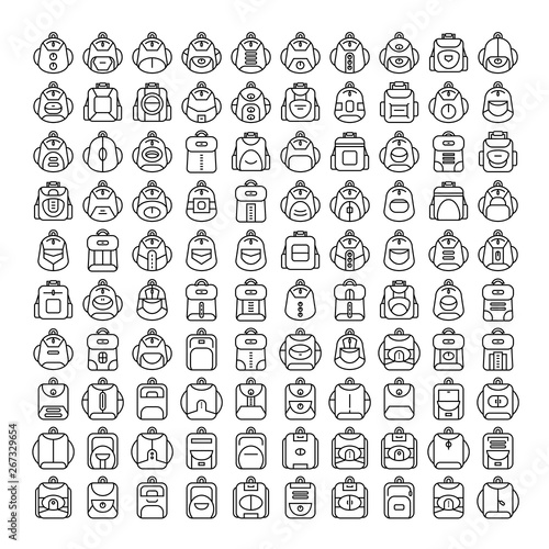 backpack and school bag icons, line design