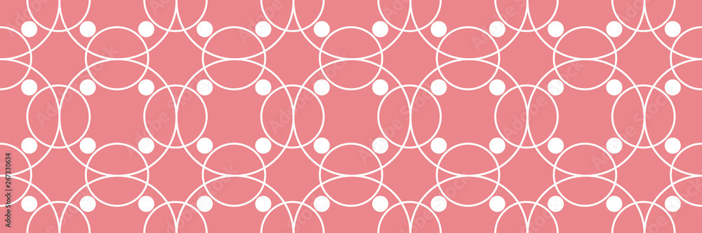 Geometric seamless round pattern. White design on long pink background Geometric seamless round pattern. White design on long pink background