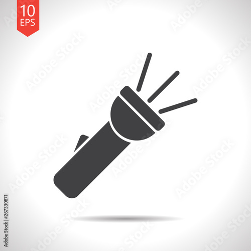 Turned on flashlight illustration. Searching vector icon