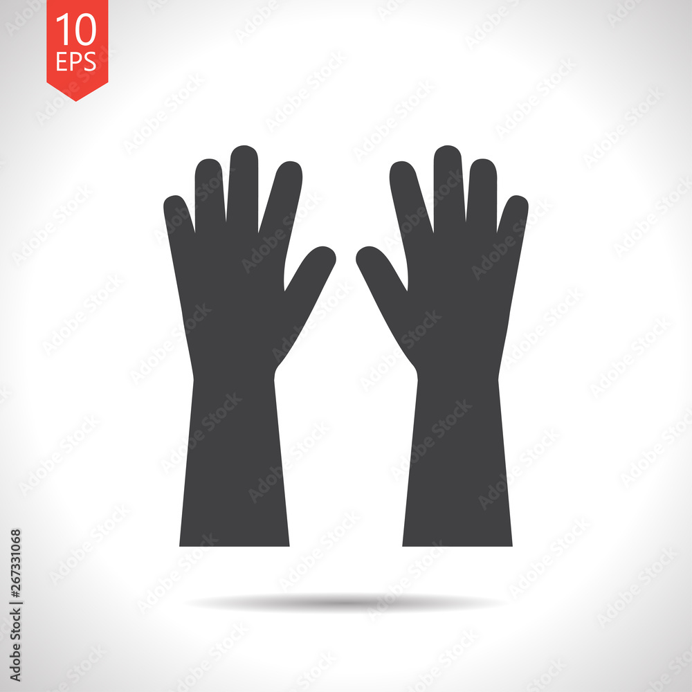 Fototapeta premium Rubber gloves for washing wall in bathroom or kitchen illustration. Cleaning service vector icon