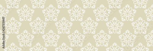 Floral seamless pattern. White design on long olive green background