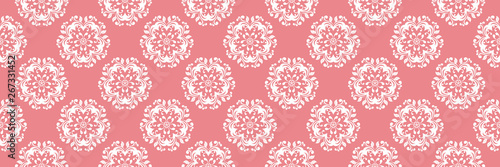 Floral print. White pattern on pink seamless background