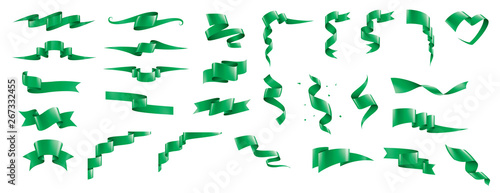 green ribbon on white background. Vector illustration