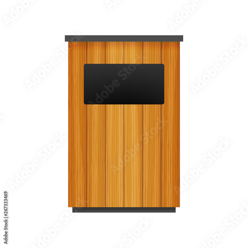 Trash can in park icon. Waste bin on white background. Vector stock illustration.