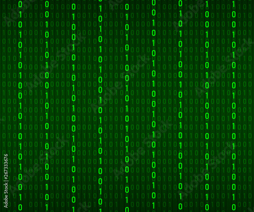 Background in a matrix style. Falling random numbers. Green is dominant color. Vector stock illustration. © DG-Studio