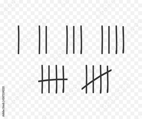 Tally marks on the wall isolated. Counting characters. Vector stock illustration