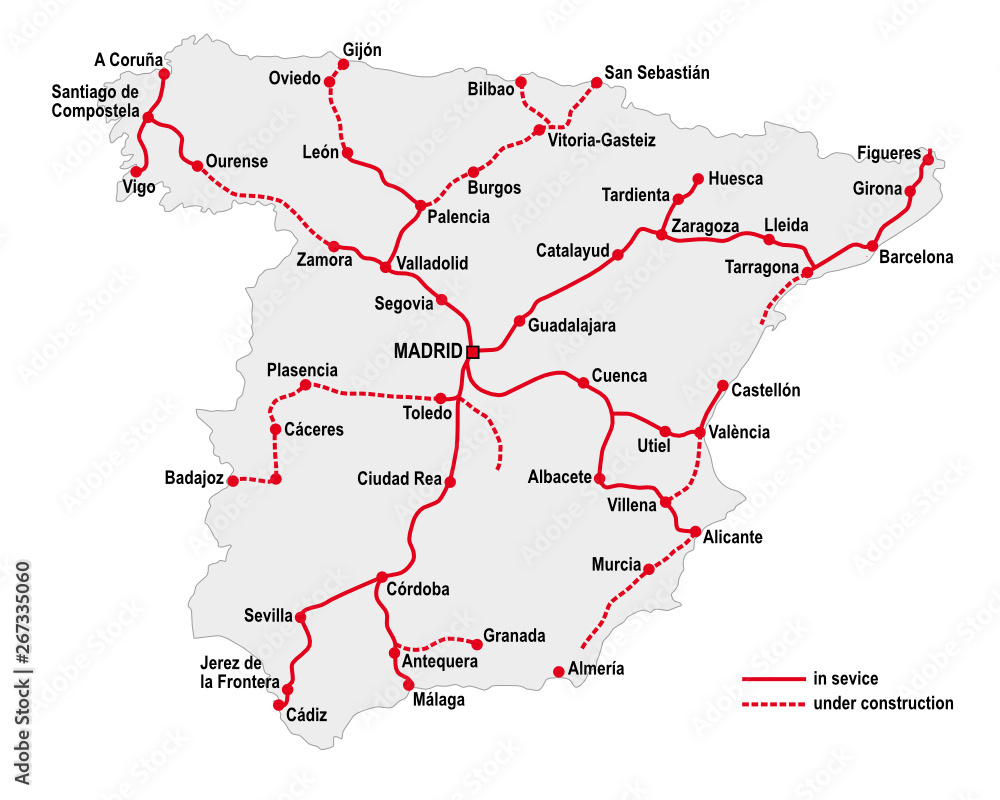 Map of the high speed railway lines in spain Map of the high speed railway lines in spain
