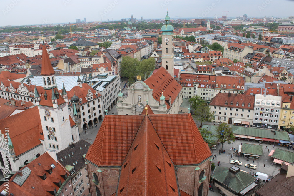 Munich from the height of the Cathedral of St. Peter on a cloudy day