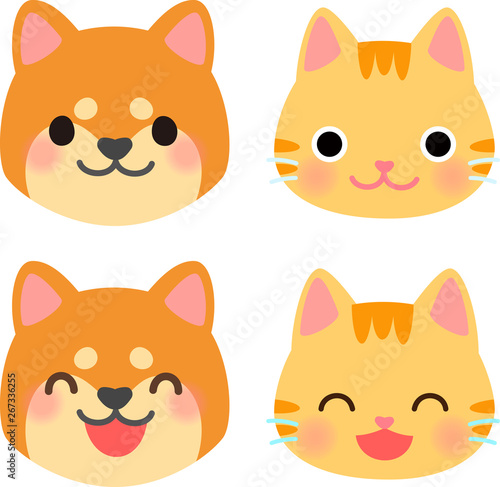 犬と猫の笑顔のイラストセット