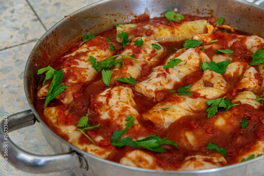 Cabbage rolls stuffed with rice and tomato sauce Cabbage rolls stuffed with rice and tomato sauce