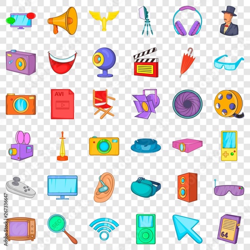 Film icons set. Cartoon style of 36 film vector icons for web for any design
