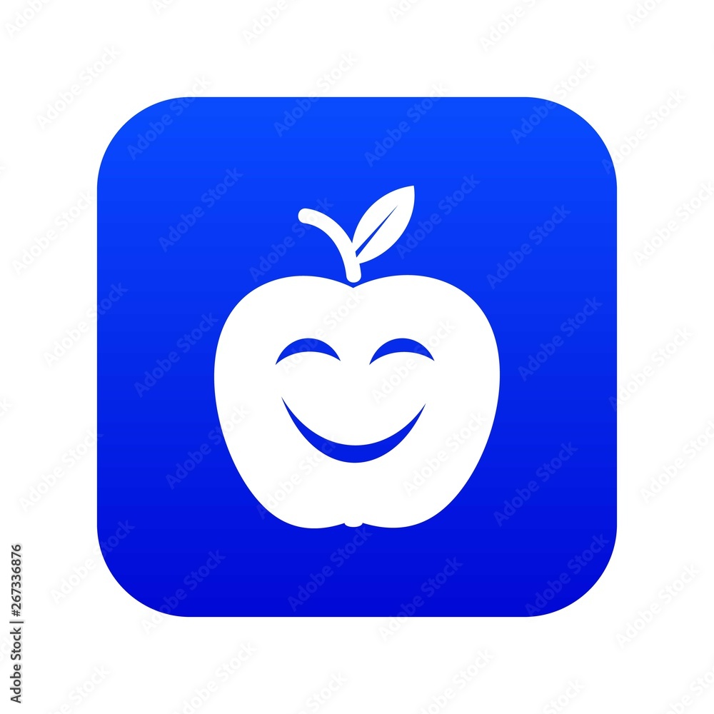 Obraz premium Smile apple icon blue vector isolated on white background