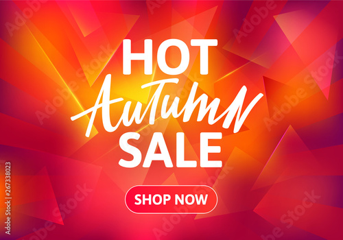 Hot Autumn Sale Brochure Design. Hand Drawn Text on Red Burning Background. Vector Poster for Special Offers
