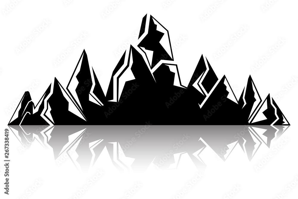 black mountain and shadow on white background black mountain and shadow on white background