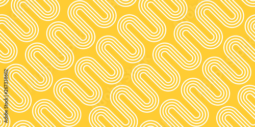 White Waves on Yellow Background. Vector Seamless Pattern. Abstract Noodle Texture