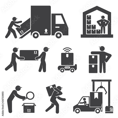shipping and delivery service people icons