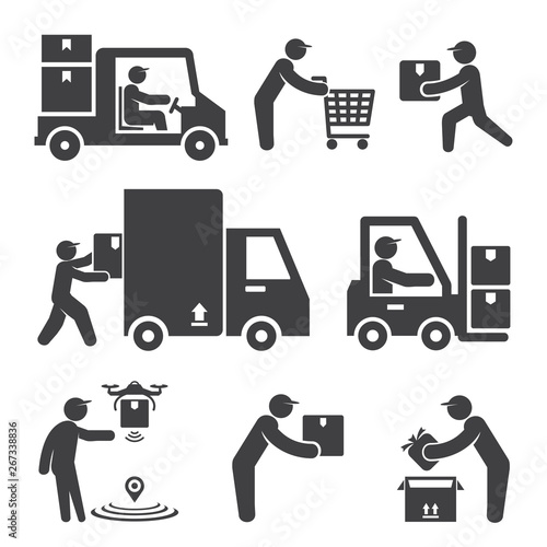 shipping and delivery service people icons