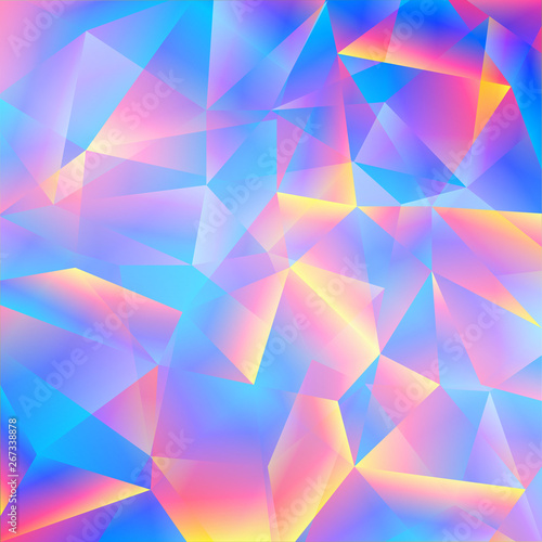 Bright Holographic Background. Colorful Vector Texture with Triangles
