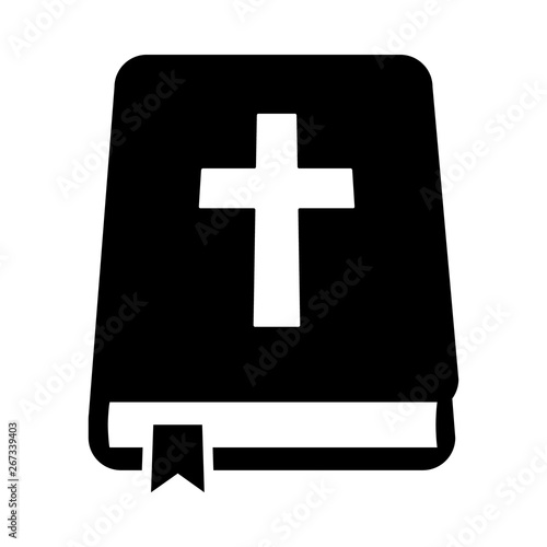 Obraz na plátne Bible holy book with cross and ribbon flat vector icon for apps and websites