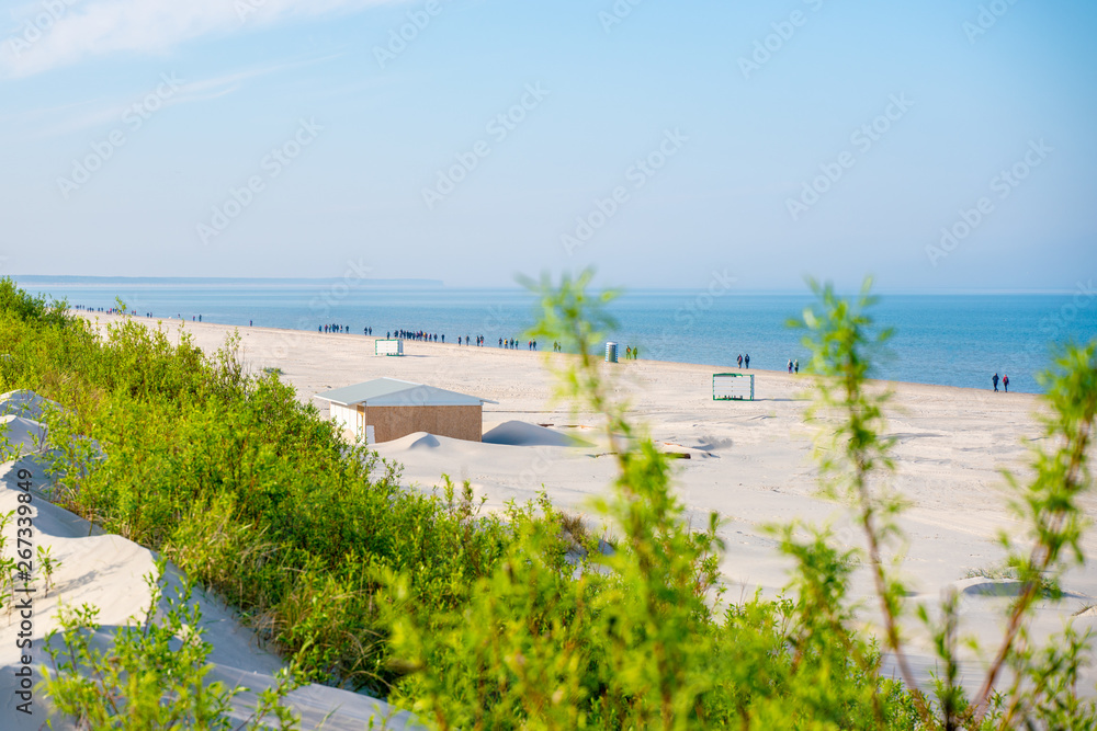 Fototapeta premium To the Baltic Sea people go active cool. Favorite walking place and Swedish walk. Weather forecast. Nordic walking.