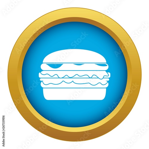 Burger icon blue vector isolated on white background for any design