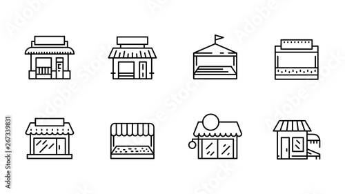 Commerce store front outline vector icon flat